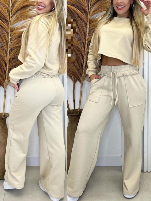 Calça moletinho pantalona moda gringa