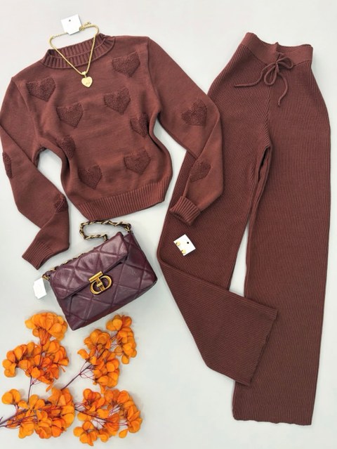 Conjunto coração tricô modal