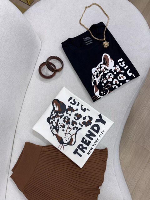 T-shirt onça estampada 100% Algodão