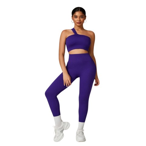 Conjunto Academia Fitness Top Uma Alça e Calça Legging Poliamida Cós Alto