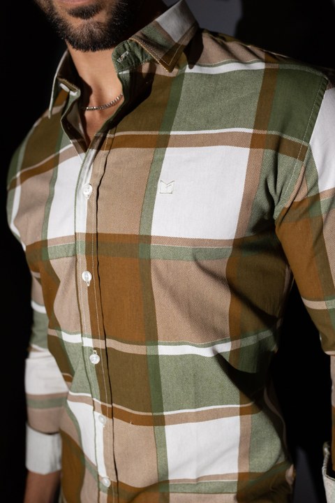 Camisa Manga Longa Slim XADREZ OFF/VERD/MARRON