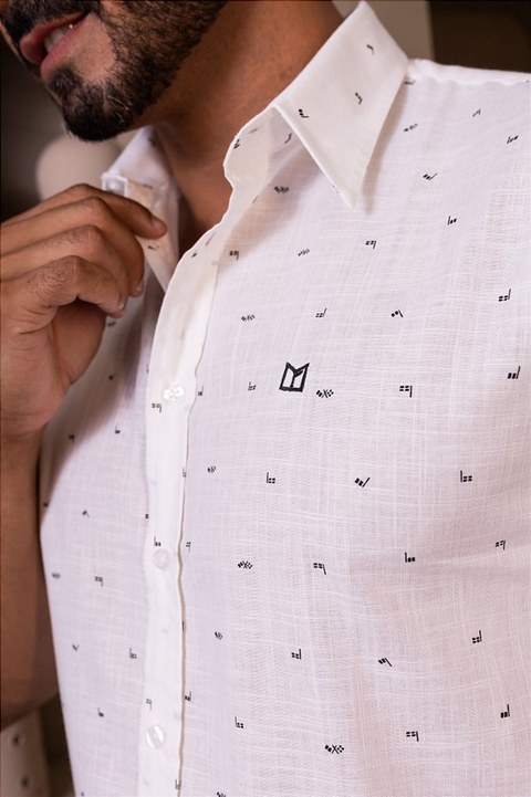 Camisa de Manga Curta SLIM linho flamê MICRO ESTAMPA