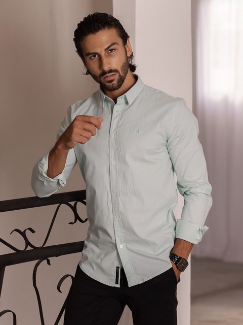 Camisa Manga Longa  Slim LINHO C/ ELASTANO VERDE CASCADE