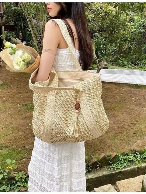 Bolsa Tote de Palha com Tassel (45×38cm) 🌿