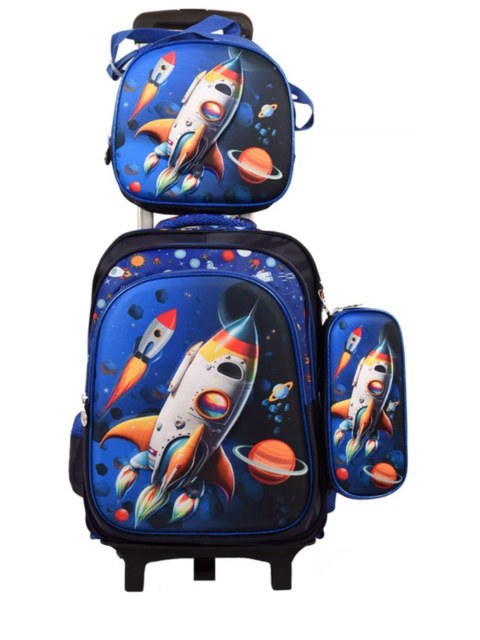 Kit Mochila Escolar Infantil com Carrinho 3 Peças 1602B