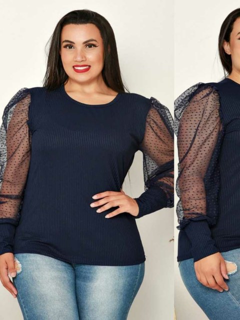 Blusa Manga tule Comprida Plus Size