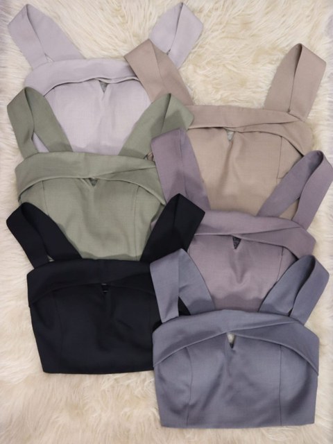 Wwz Fashion Blusa de Alça Cropped Em Gabardine Recorte Vazado Lástex com Bojo 6419