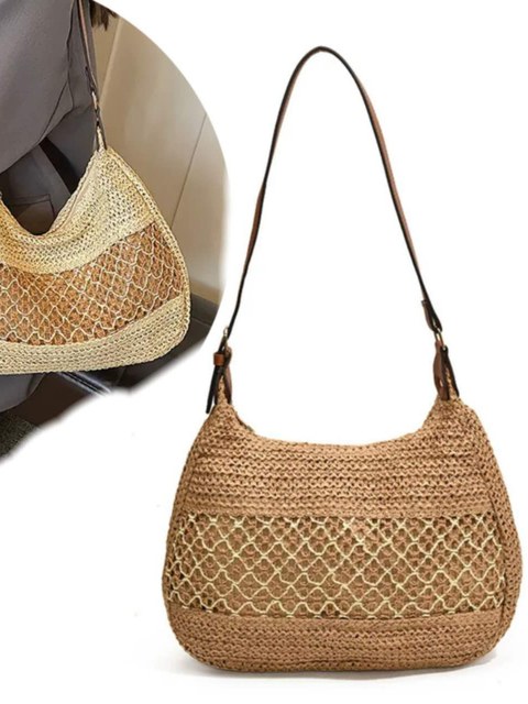 Bolsa de Ombro Feminina Boho em Palha – Temporada Verão 2025