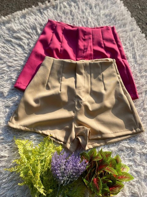 Short alfaiataria feminina com ziper por lado sem bolso e sem elastano e social