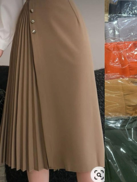 Saia longa plissada 3 botão