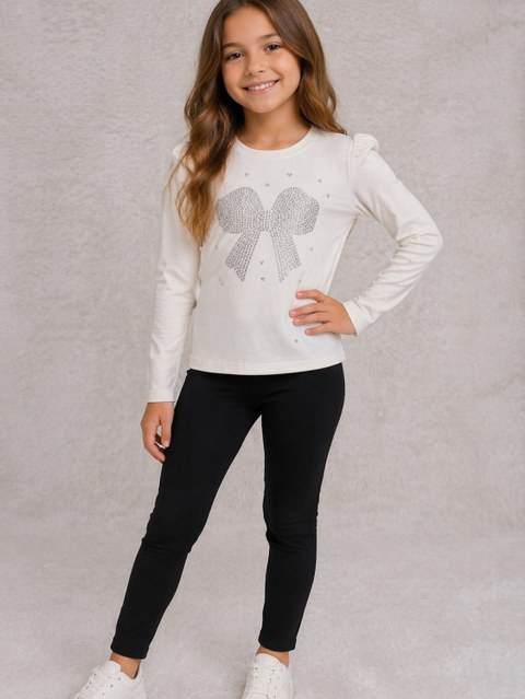 Blusa Manga Longa Strass Infantil/Juvenil