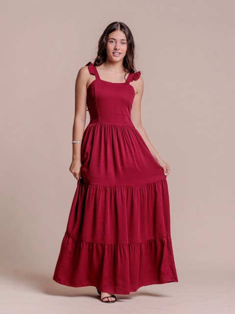 Vestido Longo Alça Babado Juvenil