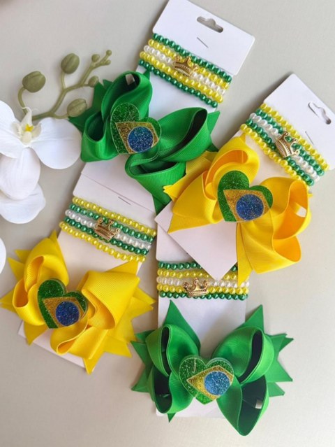 Kit Laço e pulseira Brasil Infantil