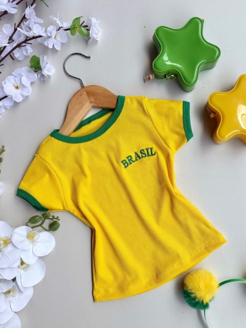 Baby Look Bordado Brasil Infantil