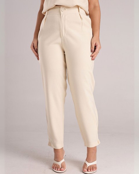 Calça Social Cenoura Com Botão Na Barra Alfaiataria Elegante