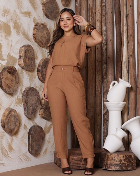 Conjunto Feminino Calça E Blusa Estilo Alfaiataria Social