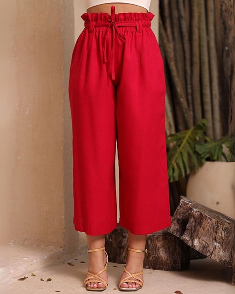 Calça Linho Feminina Pantacourt Cores Variadas Cintura Alta