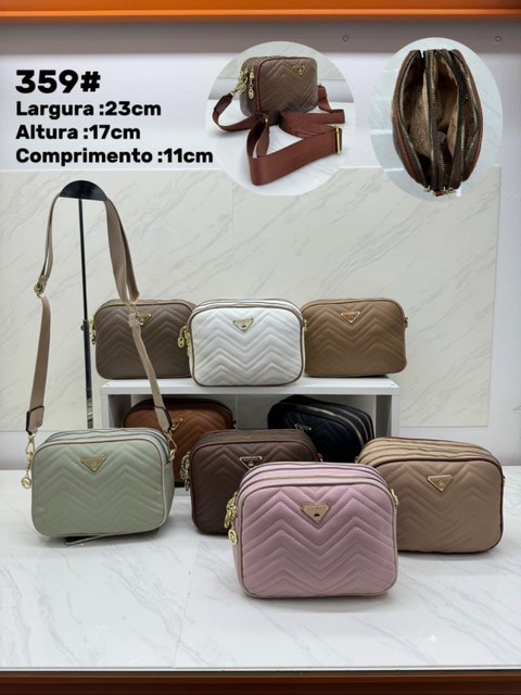 Bolsa feminina transversal com 3 divisões de zíper 359#