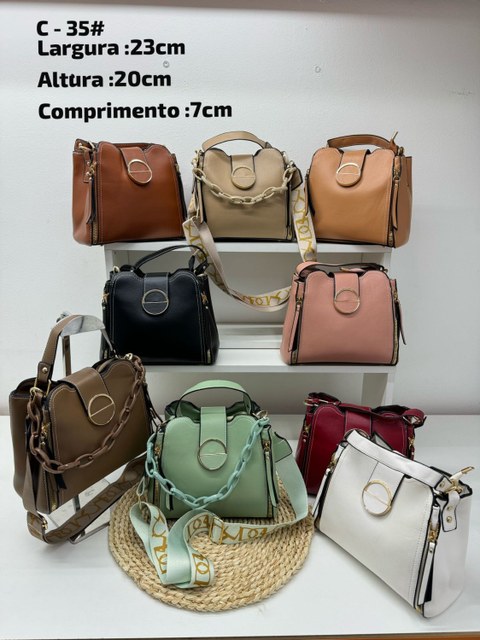Bolsa feminina com 2 alças, mão e ombro de corrente C-35#
