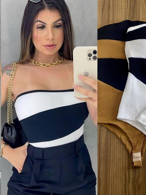 Body Feminino anarruga Tomara que Caia com Bojo Bicolor