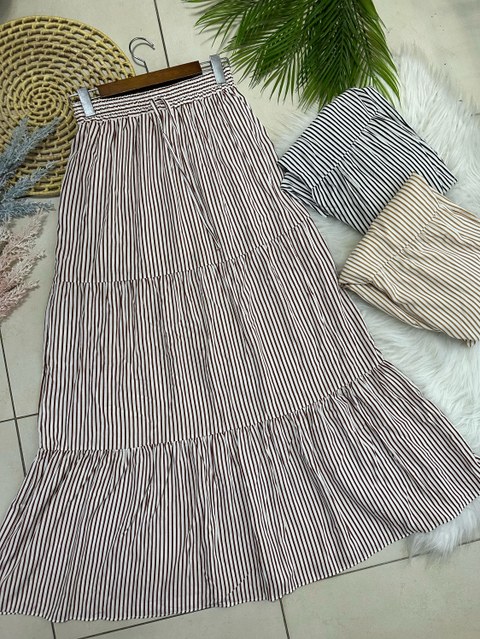 Saia listrado longo com forro Maya modas