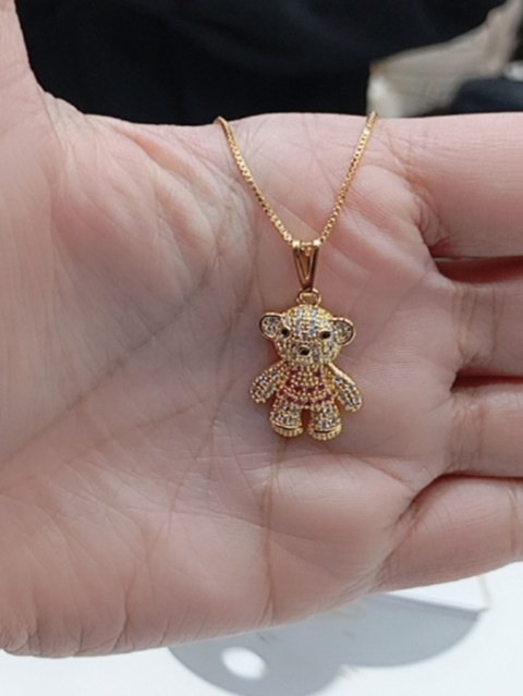 Colar dourado brilhante pingente de urso035