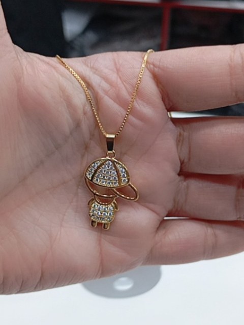 Colar cordão dourado pingente brilhante menino 091