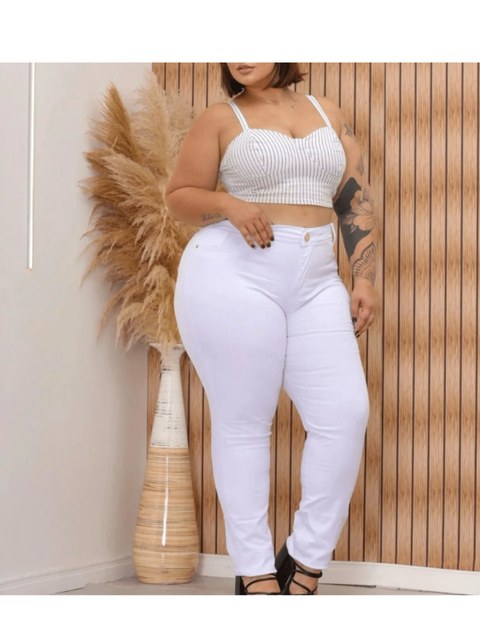 Calça jeans com lycra branco plus size