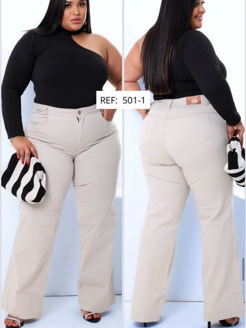 Wide leg com lycra plus size cor bege
