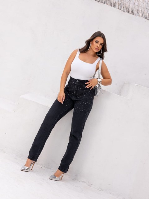 Calça mom com brilho 100% jeans