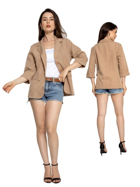 (03 #) Blazer Feminino Alfaiataria Com 3 Botãos Manga Curto