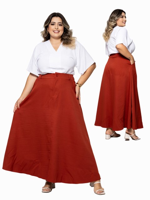 (007#) Plus Size Saia Alfaiataria Feminino