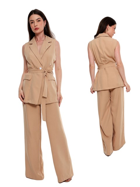 (049#)Conjunto Alfaiataria Colete Faixa e Calca Pantalona