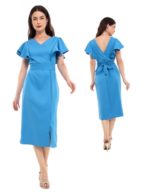 (014#) Vestido Feminino Com Faixa Elegante