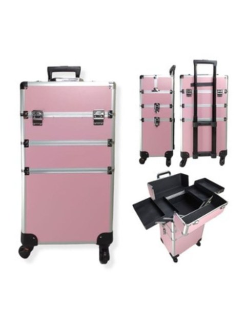 Maleta Mala de Maquiagem Profissional 3 Andar Rosa