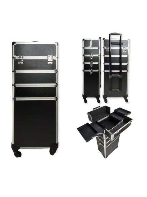 Maleta Maquiagem Profissional Rodinhas 4 Andar Com Divisórias Completa Preta