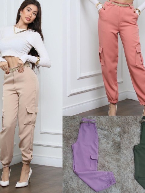 Calça  cargo con cinto