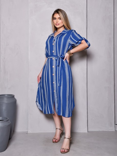 Chamise Midi Feminino listrado com botões funcionais