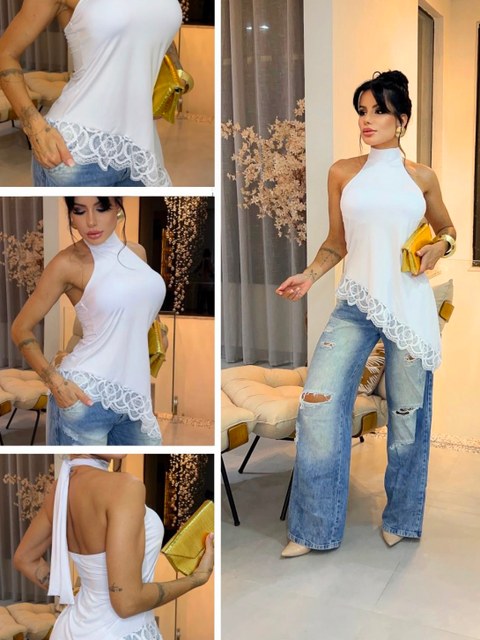 BLUSA FEMININA COM RENDA BATA