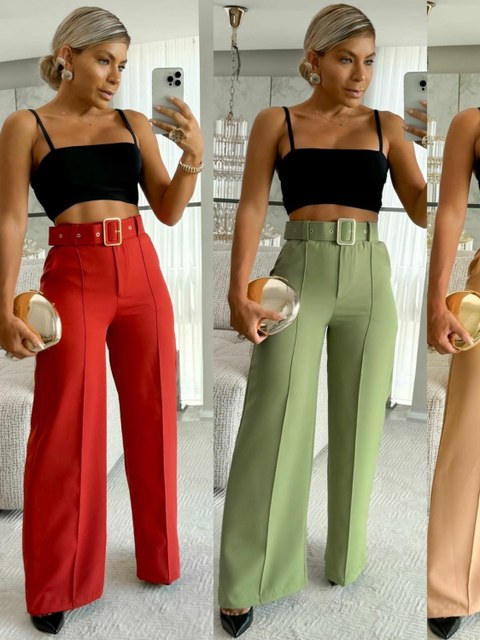 Calça Pantalona Alfaiataria com Cinto