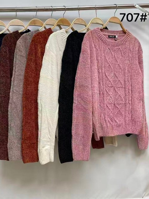 Suéter de Veludo Mousse Feminino Gola Redonda Inverno 707#