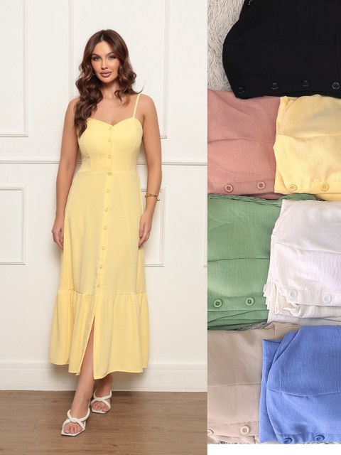 vestido longo feminino de duna com botão frente