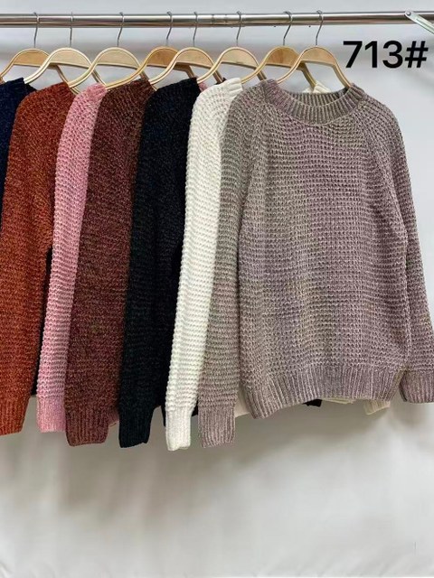 Suéter de Veludo Mousse Feminino  Gola Redonda Inverno 713#