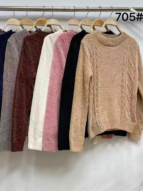 Suéter de Veludo Mousse Feminino Gola Redonda Inverno 705#