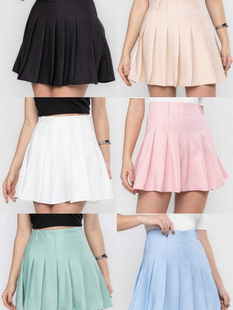 Saia curto plissada com forro 162#