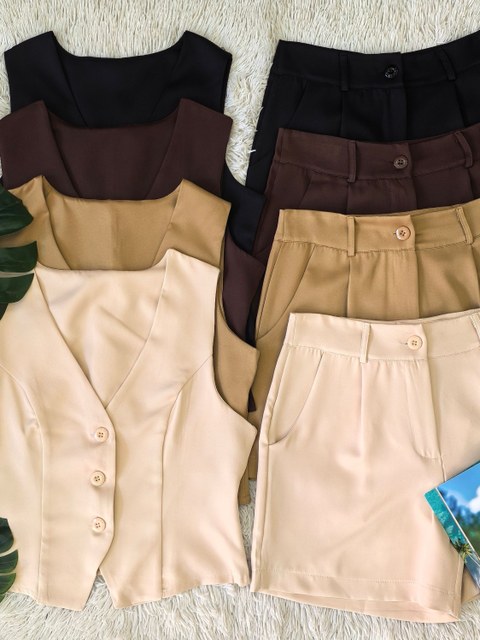 conjunto  feminina de alfaiataria colete com short 250#