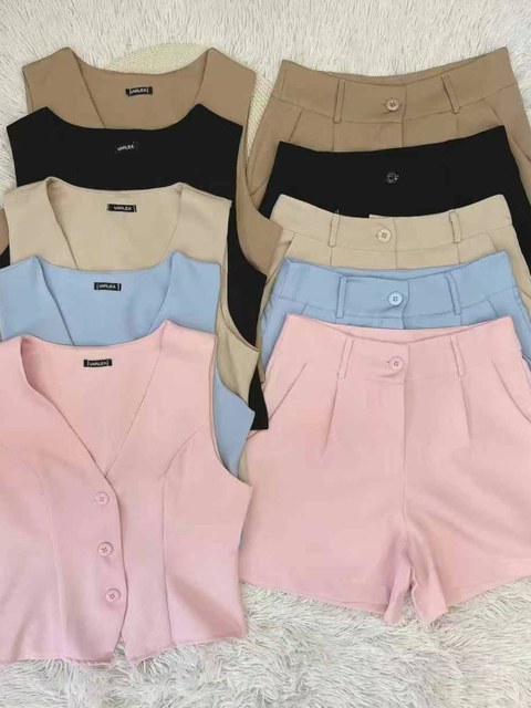 conjunto feminina de alfaiataria colete com short 250#