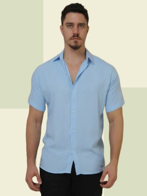 Camisa manga curta social lisa slim fit tradicional