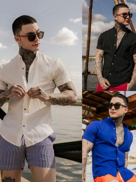 Camisa social masculina gola padre slim fit