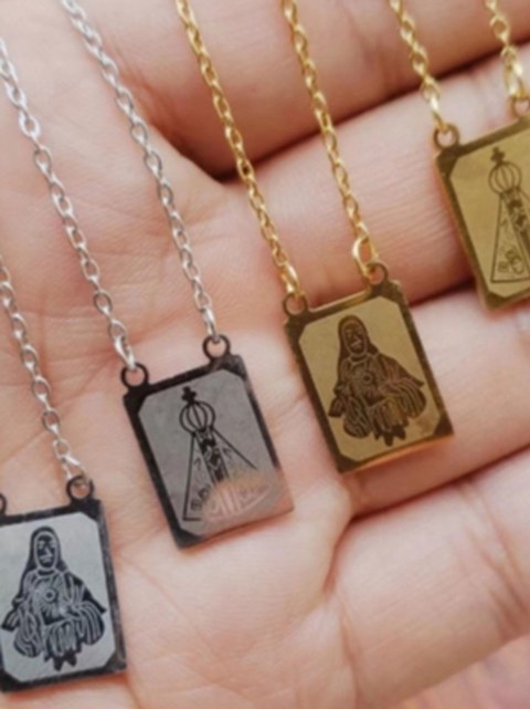 Colar Escapulário Nossa Senhora Aparecida e Coração de Jesus